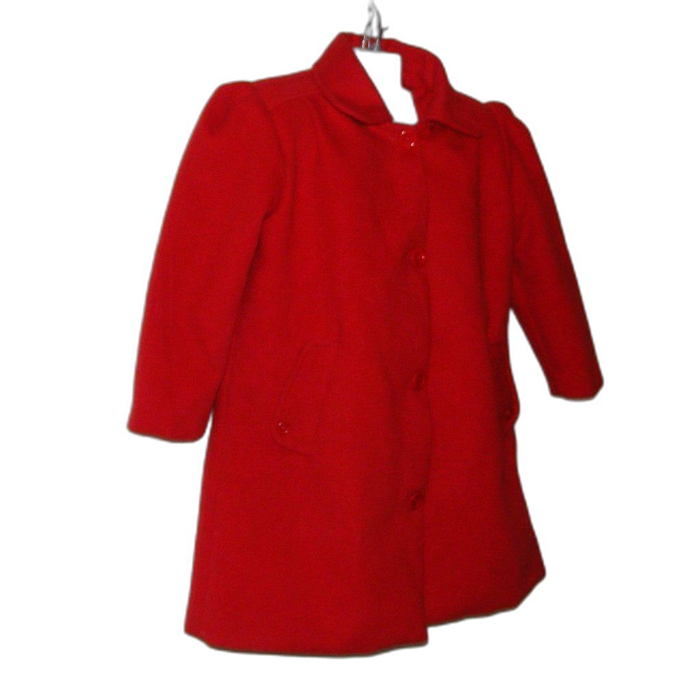 Vintage Red Coat, Girls 6, Soft & wooly, Button front, Pockets, Satin Lining - Picture 2 of 10